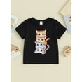 thumbnail image 2 of CIYCuIT Toddler Kids Boys Girls Summer T-shirt 1T 2T 3T 4T 5T 6T 7T 8T Cartoon Cat Print Short Sleeve Pullovers Little Boys Girls Crew Neck Graphic Tops for Casual Daily, 2 of 9
