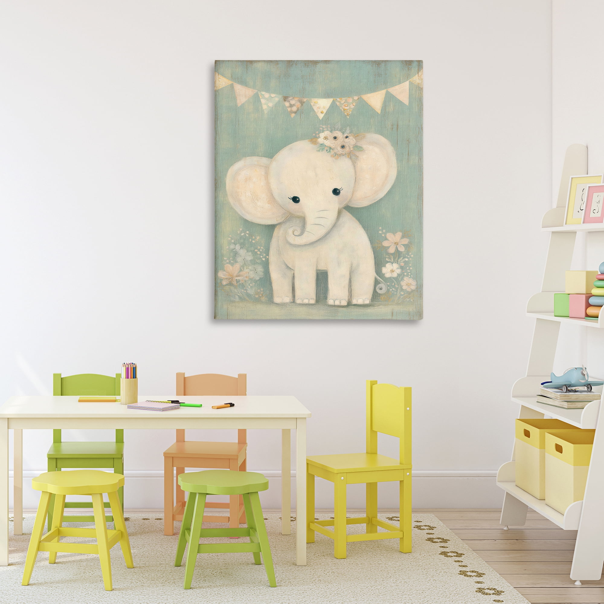 Stupell Industries Elephant with Overhead Banner Canvas Wall Art, design by Ink Drop Loft
