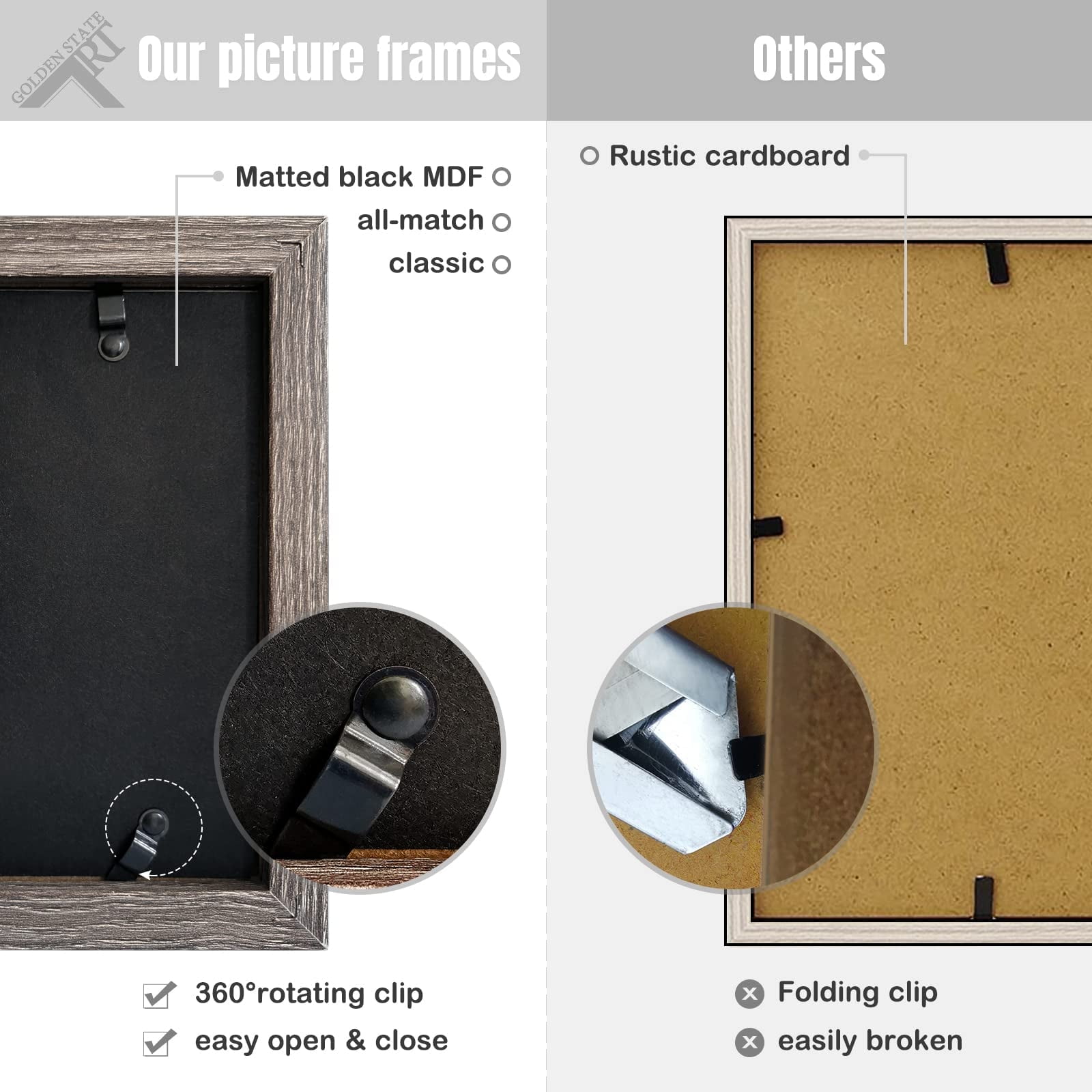 Golden State Art 3-Opening 4x6 Trifold Hinged Desk Top Decor Picture Frame, Grey, 2-Pack