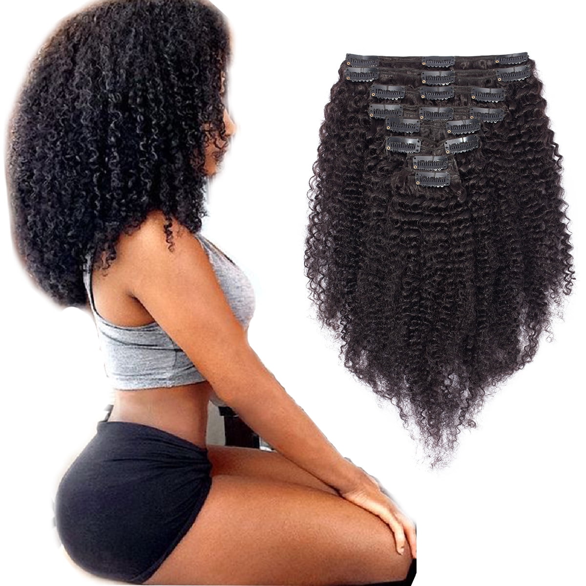 Snoilite Double Weft Afro Kinky Curly Full Head Clip in Human Hair
