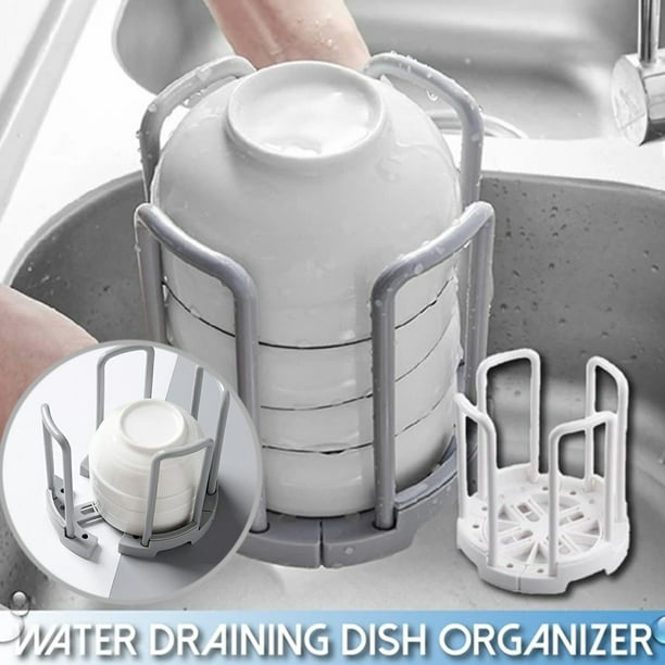 Escurreplatos Retráctil Extensible, Organizador de Cocina Blanco para Cuencos, Platos y Tapas, 15 X 14,5 Cm, Apilable, con Capacidad para 4-6 Artículos.