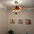thumbnail image 3 of Tiffany Ceiling Lights Red Orange Stained Glass Rose Flowers LED Bulbs Included for for Bed Room Living Room Entryway 16"W*16"D*16"H, 3 of 6