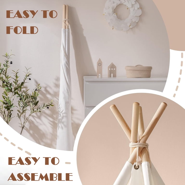 Keyahappy Teepee Play Tent, Pompom Design, Off-White photo 8