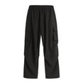 thumbnail image 4 of JTieacloth Mens Elastic Waist Pants Summer New Men's Solid Color Loose Workwear Style Ice Silk Large Pocket Wide Leg Pants Casual Straight Pants Black, 4 of 4