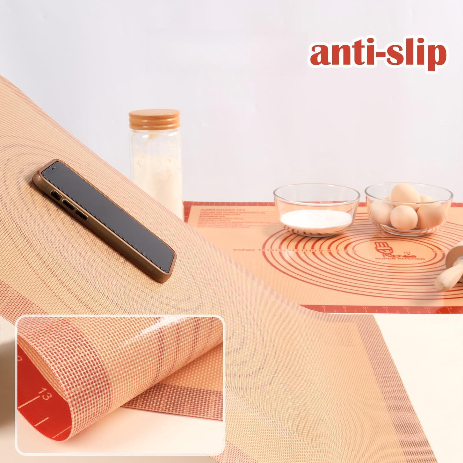 Non-slip Silicone Pastry Mat Extra Large With Measurements 36''by 24'' For Baking  Counter/dough Rolling/oven Liner/fondant/pie Crust(red) (pack Of 2)