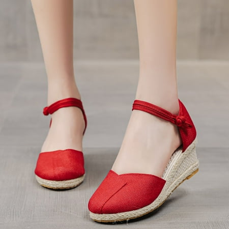 

〖Yilirongyumm〗 Red 41 Sandals Women Toe Comfortable Sandals Fashion Weave Wedges Women Summer Round Breathable Beach Shoes Women s Sandals