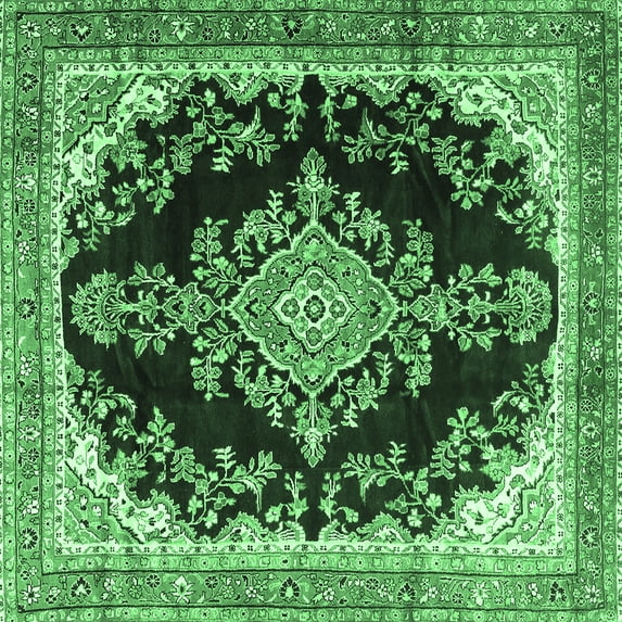 Ahgly Company Indoor Square Medallion Emerald Green Traditional Area Rugs, 5' Square