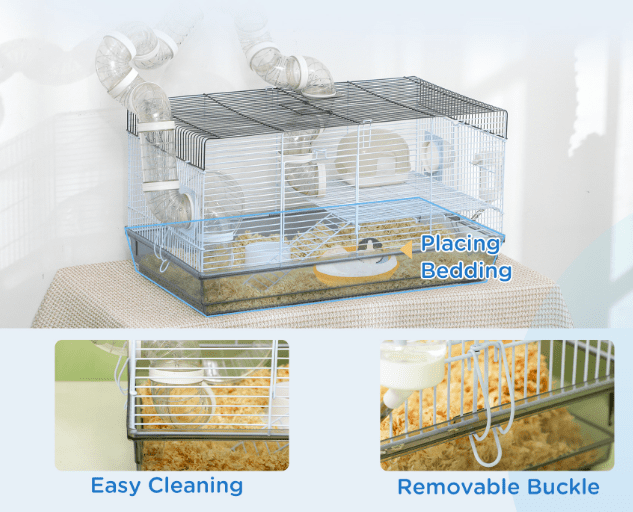 Hamster Cage for Dwarf Hamsters & Gerbils with Tubes & Wheel - 23x13x12 Inch Gray Small Animal Habitat