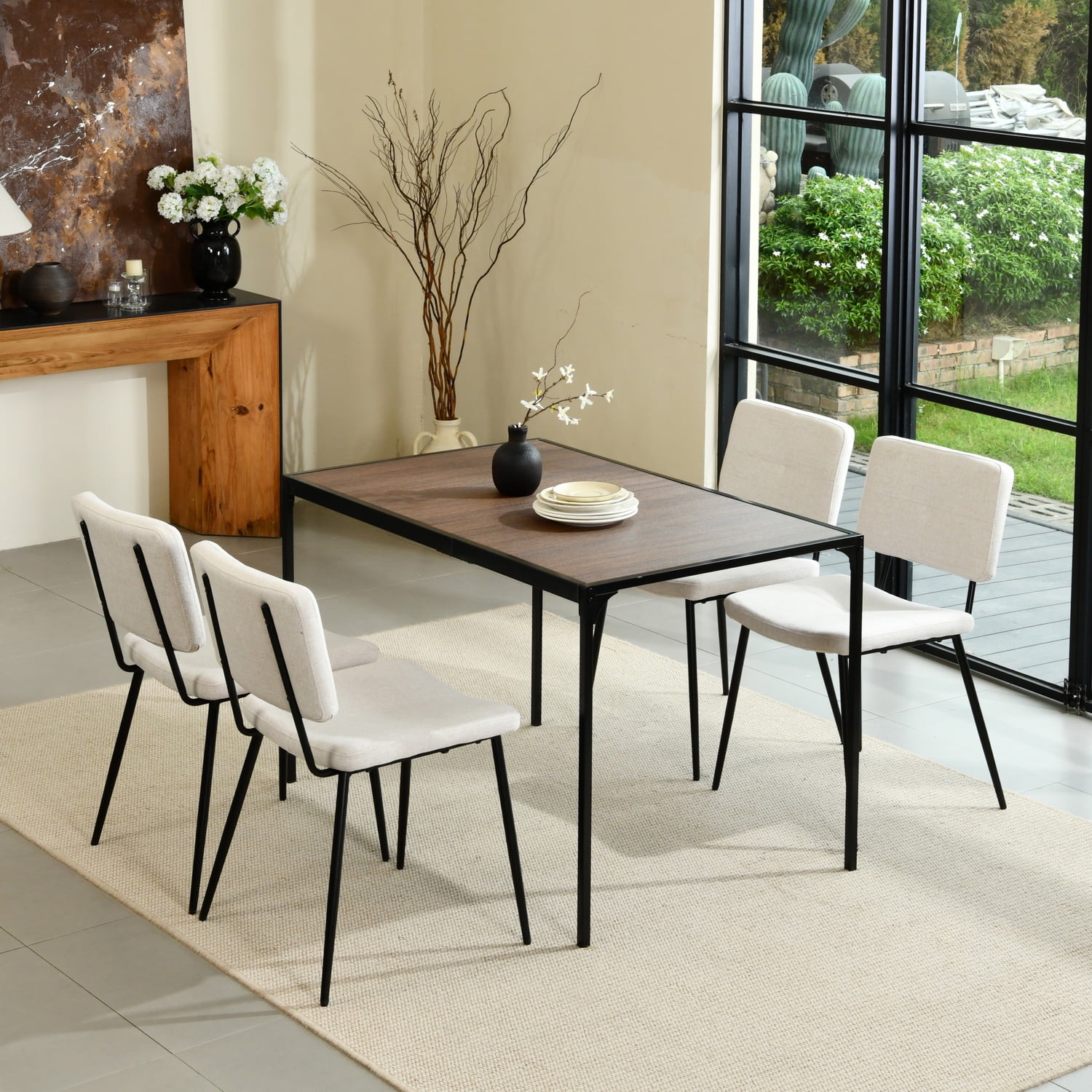 Homy Casa 47" Rectangular Dining Table, Modern Industrial Wood Look Kitchen Table for 4, Espresso Brown