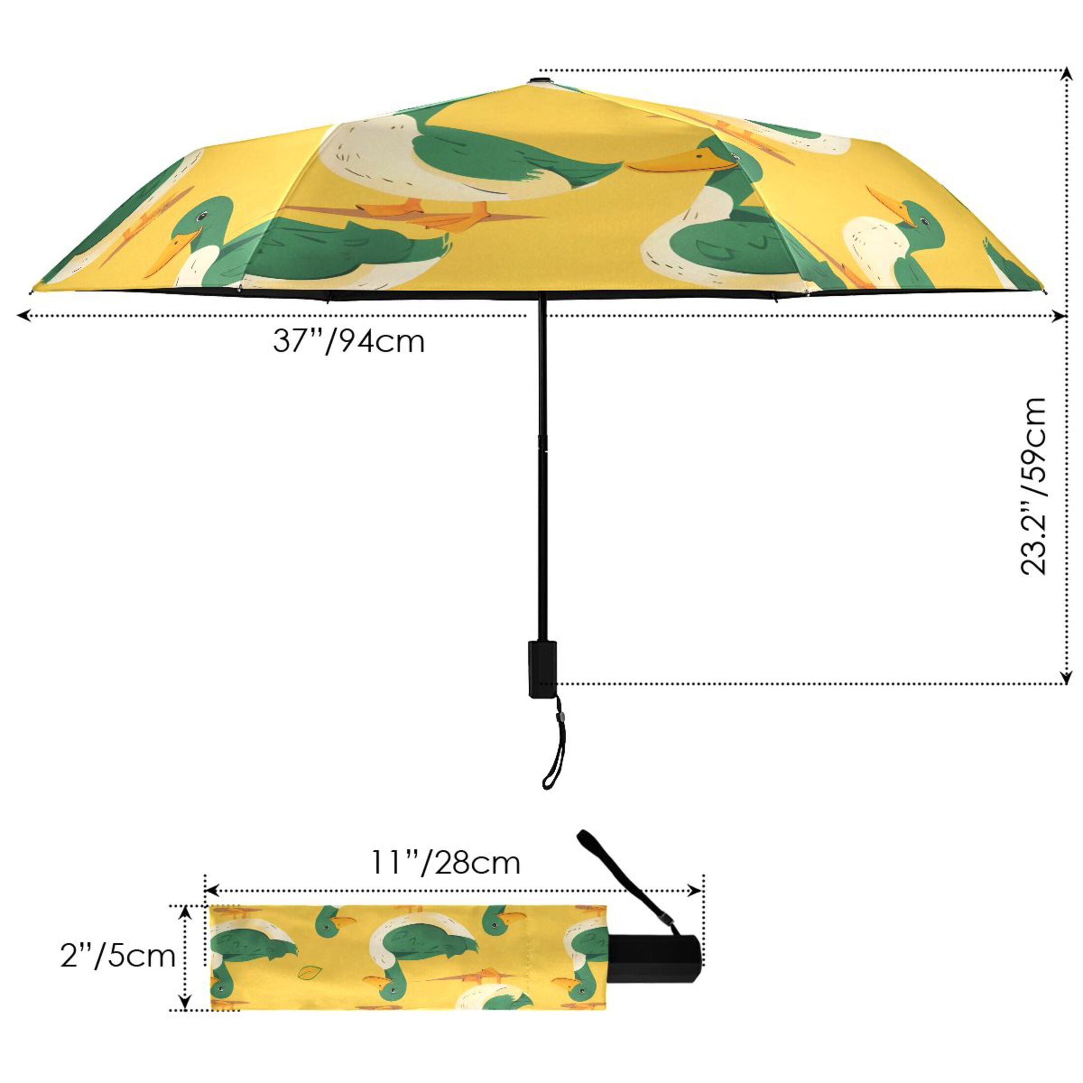 Cartoon Happy Duck Compact Sun Umbrella Windproof Travel Umbrellas for Rain Strong Portable UV Protection