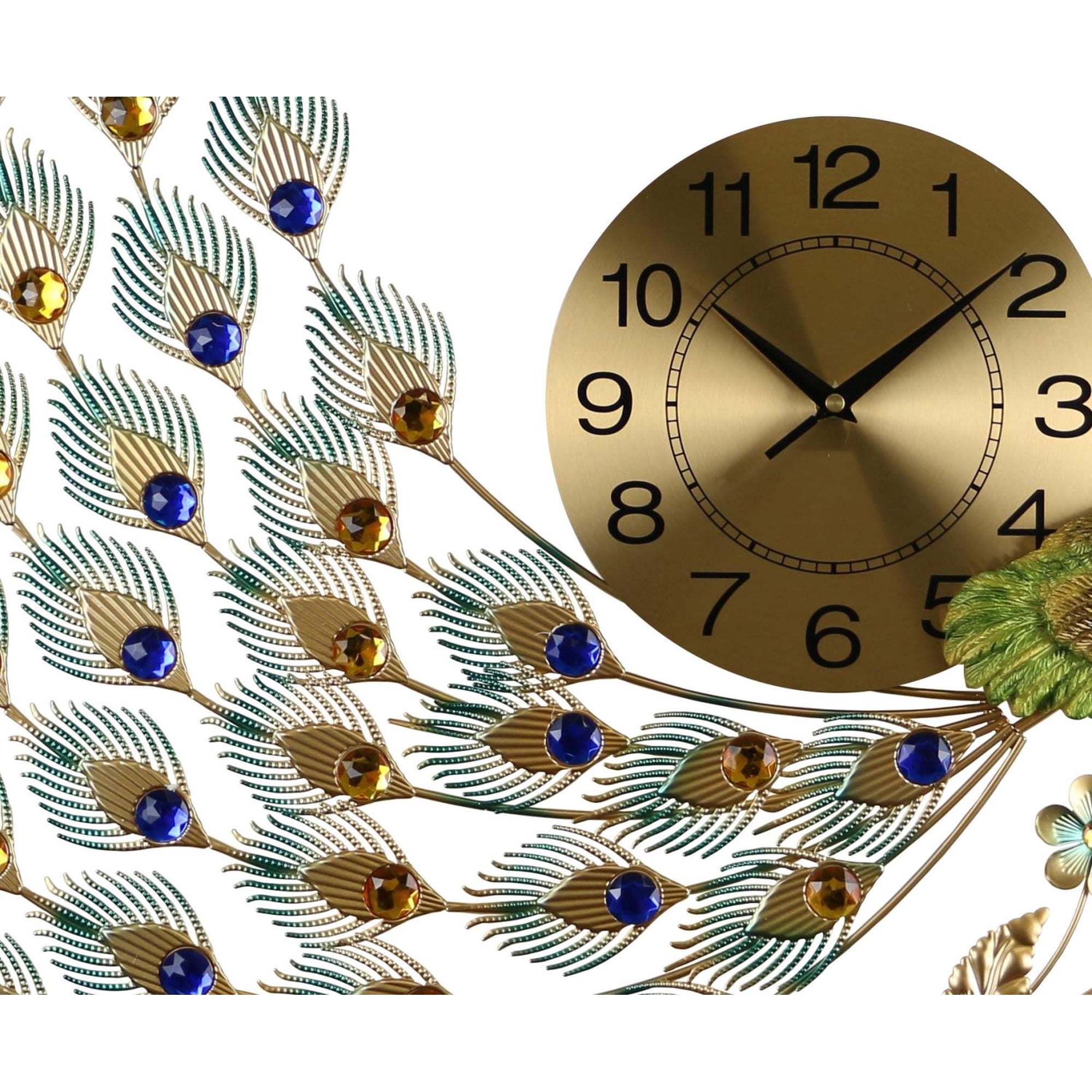 Three Star Import & Export YC1050 31 x 24 in. Peacock Wall Clock