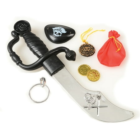Alpha Sword - US Toy Pirate Sword Coin Eyepatch Child's 7pc Costume Accessory Kit, One-Size