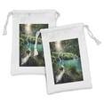 thumbnail image 1 of Lake Forest Fabric Pouch Set of 2, Guatemala Evergreen Forest and Pure Lake Scenery Sunrise, Small Drawstring Bag for Toiletries Masks and Favors, 9" x 6", Multicolor, by Ambesonne, 1 of 2