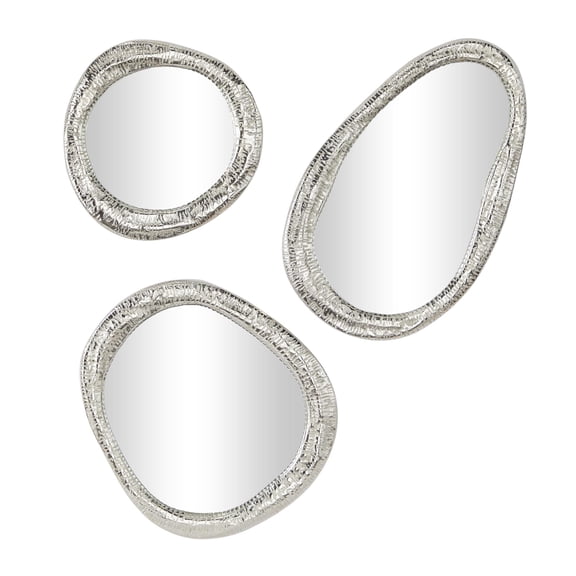 DecMode 23", 20", 15"H Silver Abstract Wall Mirror, Set of 3
