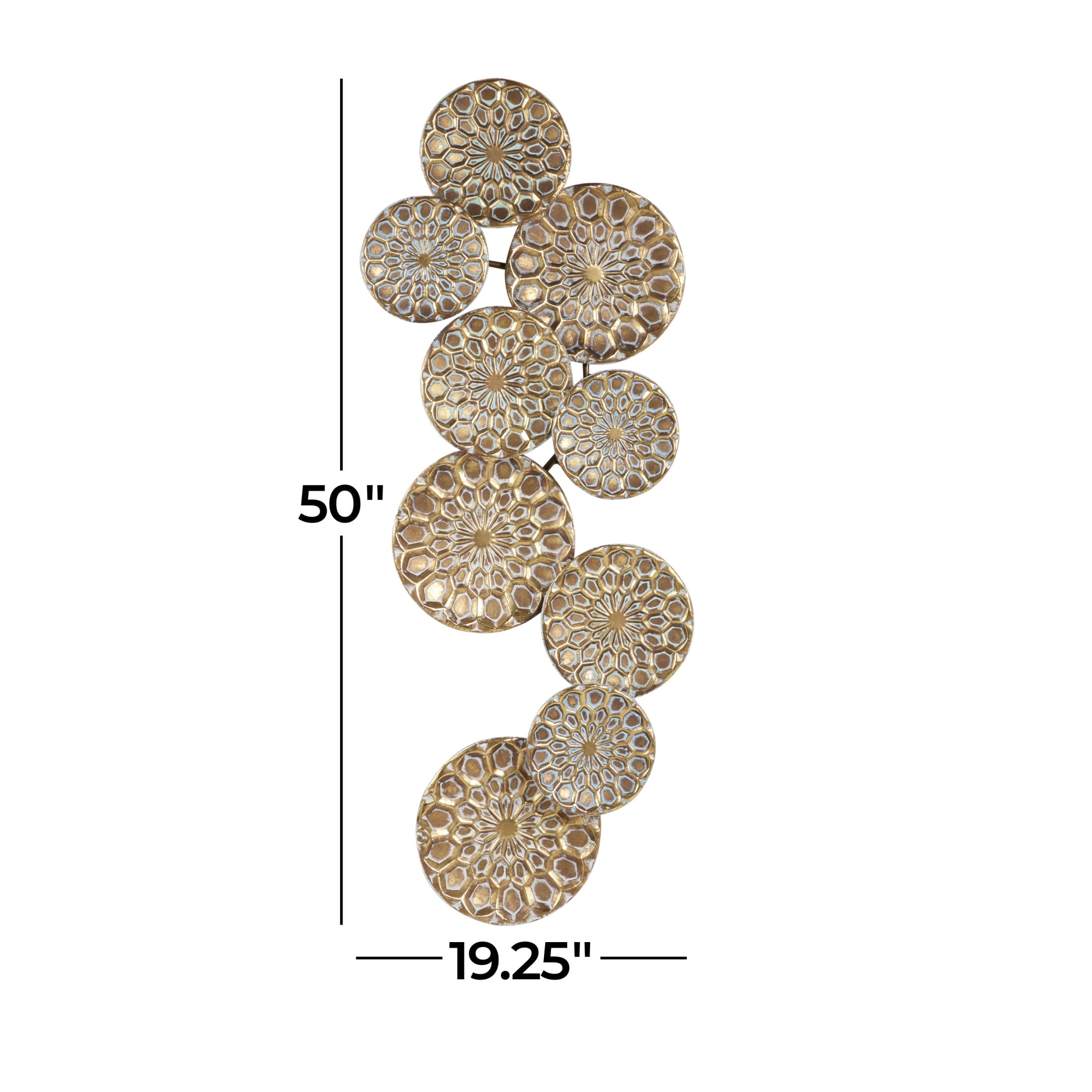 DecMode Gold Metal Embossed Floral Plate Wall Decor with Teal Accents