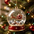 thumbnail image 4 of Christmas Snow Globe Ornament Reindeer Sleigh Scene Hanging Tree Pendant Decor, 4 of 6