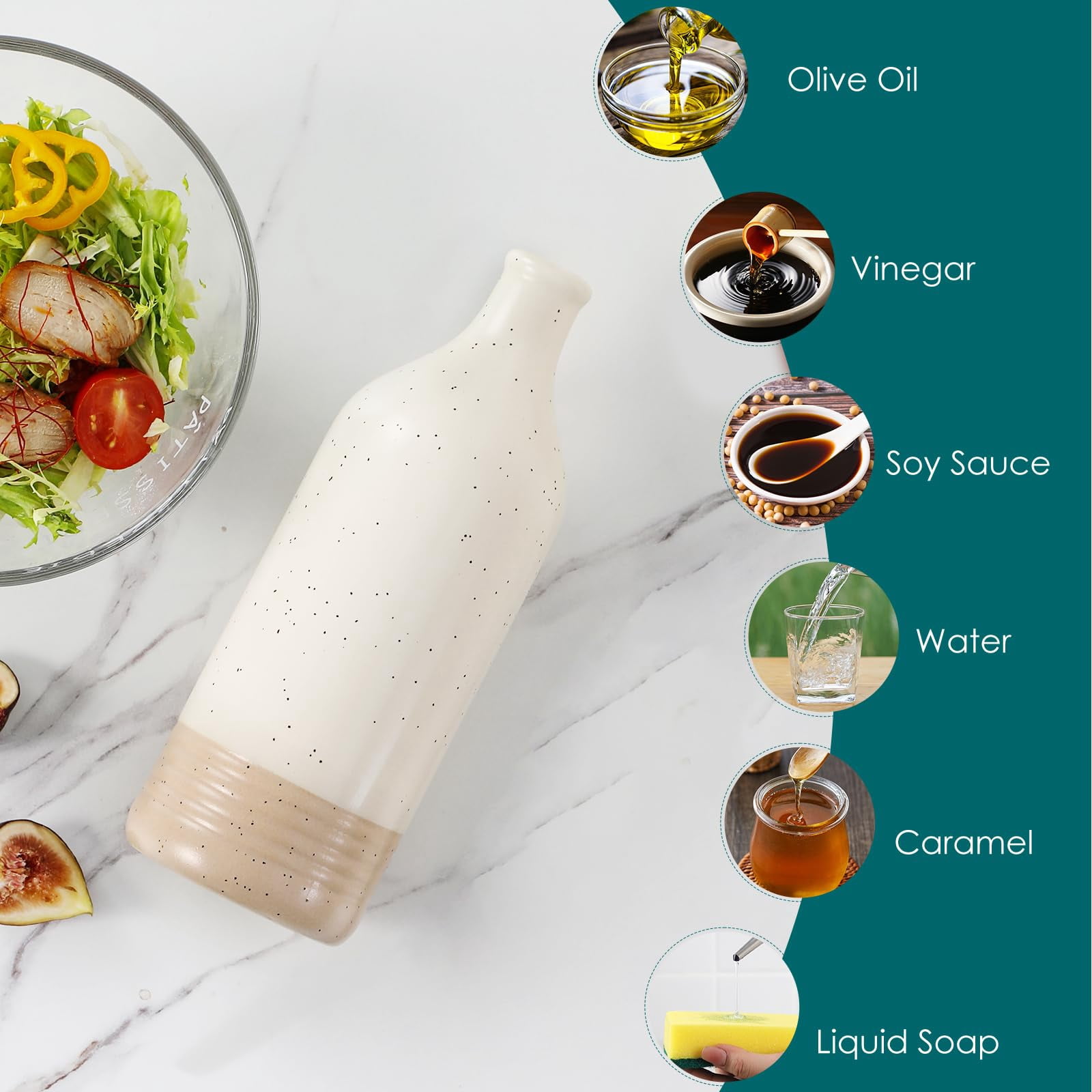 NexTone 20 Oz Ceramic Olive Oil Dispenser Bottle, Bottle Dispenser with Spout and Funnel for Kitchen,Suitable for Oil, Vinegar, Coffee Syrups & Other Liquids,Cream