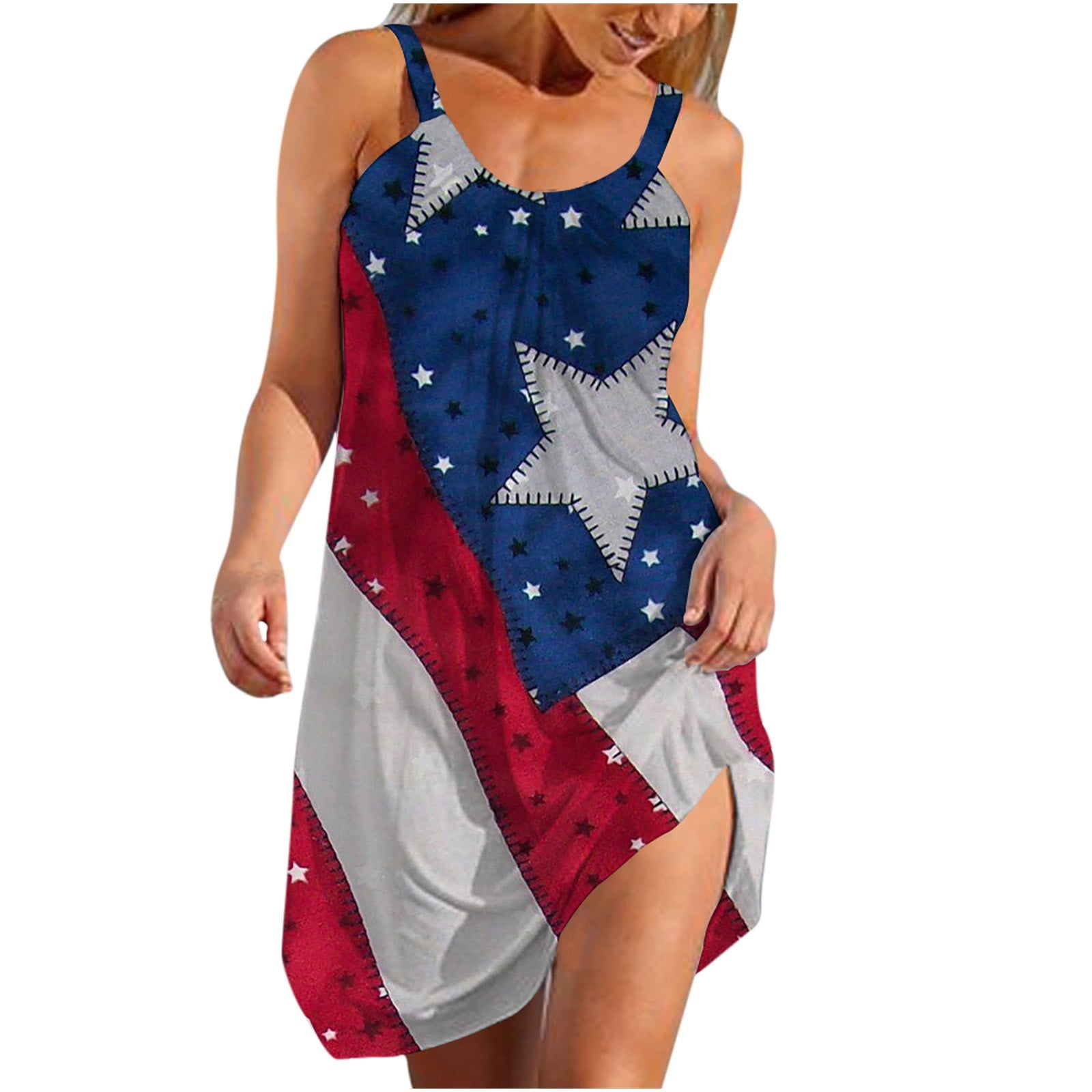 Midsumdr Womens American Flag Dresses Plus Size Round Neck Printed ...