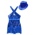 thumbnail image 4 of Sinleey Women Glittery Sparkly Bodysuit Fringe Dance Leotard Halter Cross Front Latin Jazz Ballroom Royal Blue S, 4 of 7