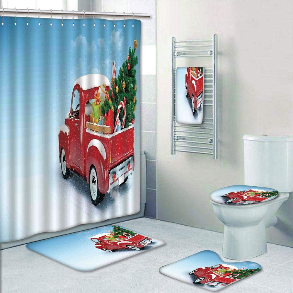 PRTAU Christmas Red Classical Pickup Truck with Tree Gifts Ornaments