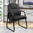 thumbnail image 2 of CLATINA Leather Guest Chair with Padded Arm Rest for Reception Meeting Conference and Waiting Room Side Office Home Black with Sled Base 1 Pack, 2 of 9