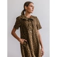 thumbnail image 6 of Women'S Leopard Print Denim Dress Short Sleeve Sailor Collar Button Down A Line Mini Casual Dress Dark Brown L, 6 of 9