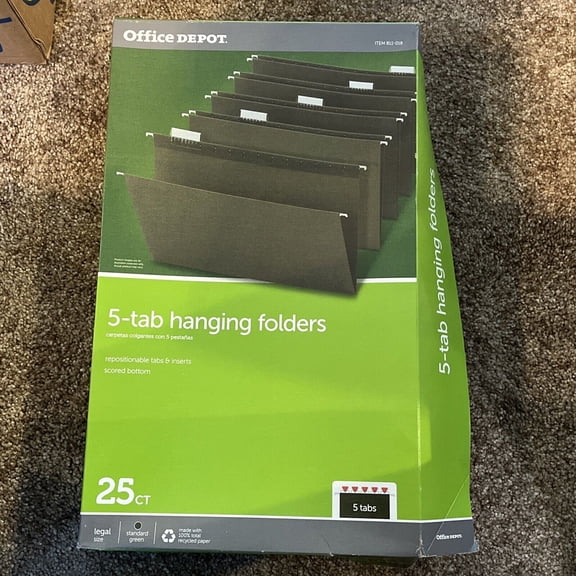Office Depot® - File Folders - Hanging Folders, 1/5 Cut, Legal Size, Green