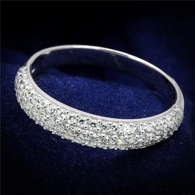 Women Rhodium 925 Sterling Silver Ring with AAA Grade CZ in Clear - Size 8