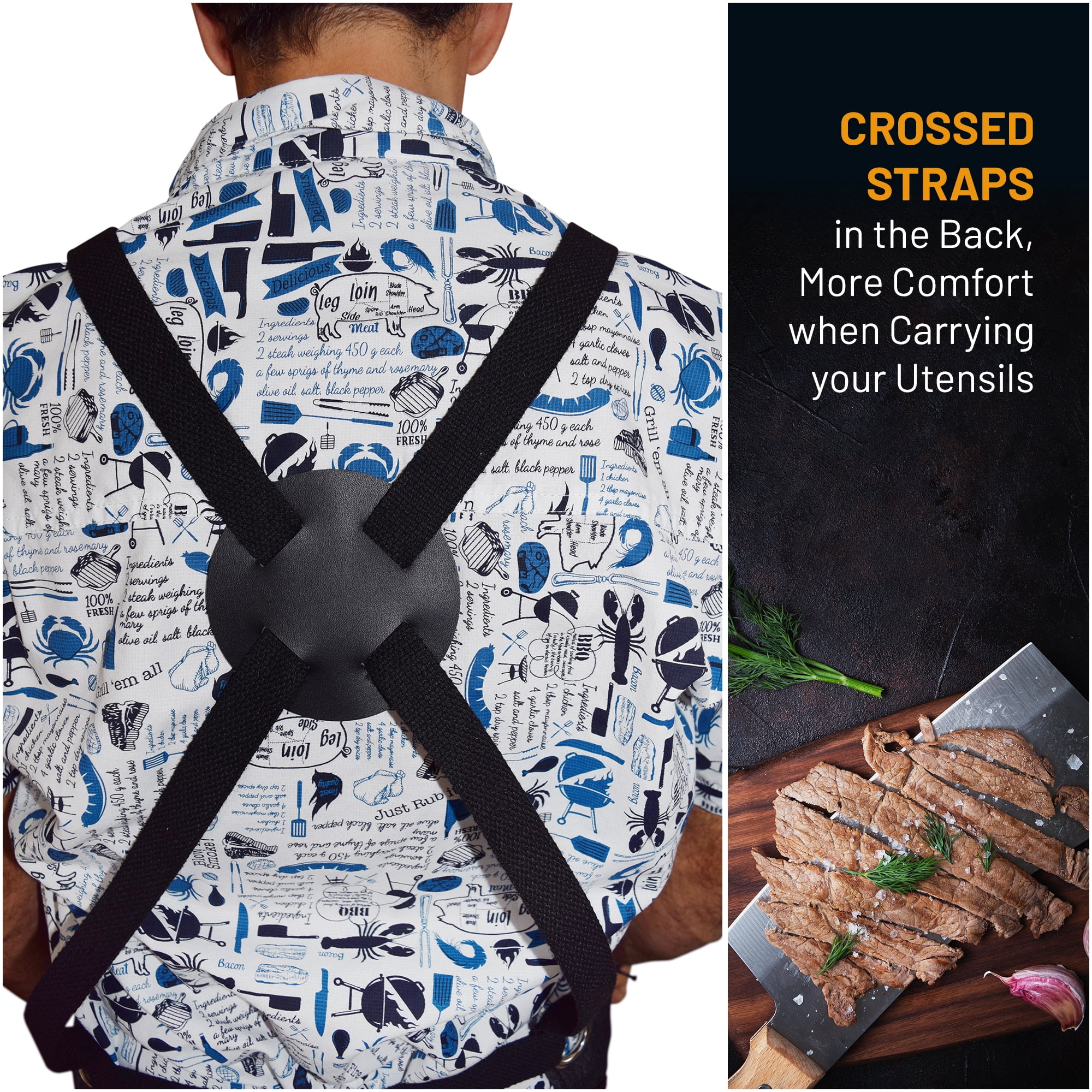 Kitchen Apron for Men | Professional Grade made for Cooking, BBQ, Grill, Chef | Quick-Release Buckle, with Magnetic BBQ Towel and Grill Tool Pockets and Holders. 10 oz. Cotton.