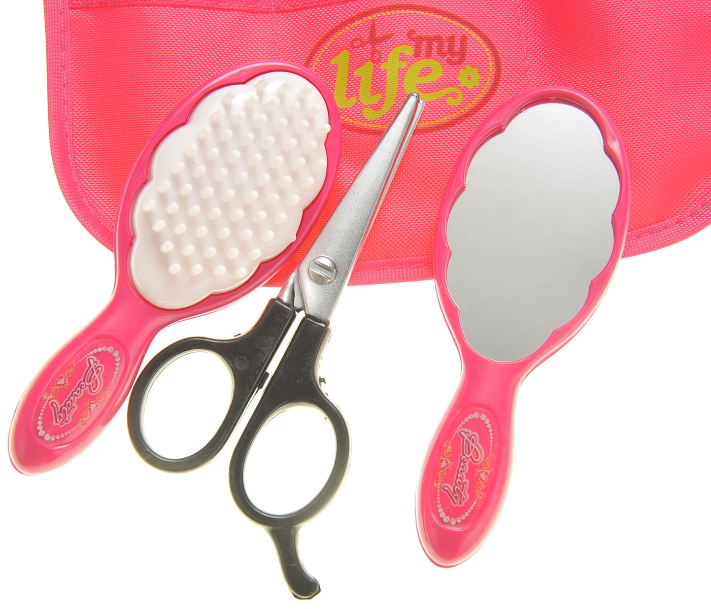 PlayWorld Pretty in Pink Beauty Salon Fashion Set With Hair Dryer, Curling Iron, Mirror, Scissors, Hair Brush, And More