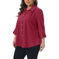 thumbnail image 4 of Agnes Orinda Women's Plus Size School College Button Down Shirts Collared Pleated 3/4 Sleeve Blouses Solid Business Shirt 4X Burgundy, 4 of 6