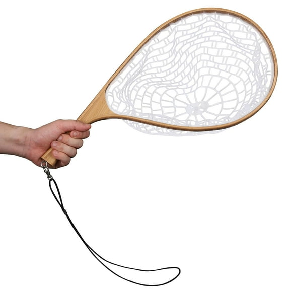TROPOW Fly Fishing Net for Trout, Curved Handle Fly Fishing Landing Net with Soft Mesh, Catch and Release Fishing Net, Handnet for Fisherman, Lightweight & Portable Fish Net