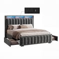 thumbnail image 6 of Uforic Queen Size Bed Frame with 4 Storage Drawers & RGB LED Lights, Velvet Upholstered Platform Bed with Charging Station & Bookcase Headboard, No Box Spring Needed, Easy Assembly, Dark Gray, 6 of 9