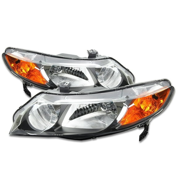 DNA Motoring For 06-11 Honda Civic 4DR Sedan Black Amber Corner Headlight Lamps Pair