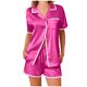 thumbnail image 2 of Pijama informal de poliéster para mujer, blusa lisa de manga corta con cuello vuelto, pantalones cortos a la moda, 2 of 8