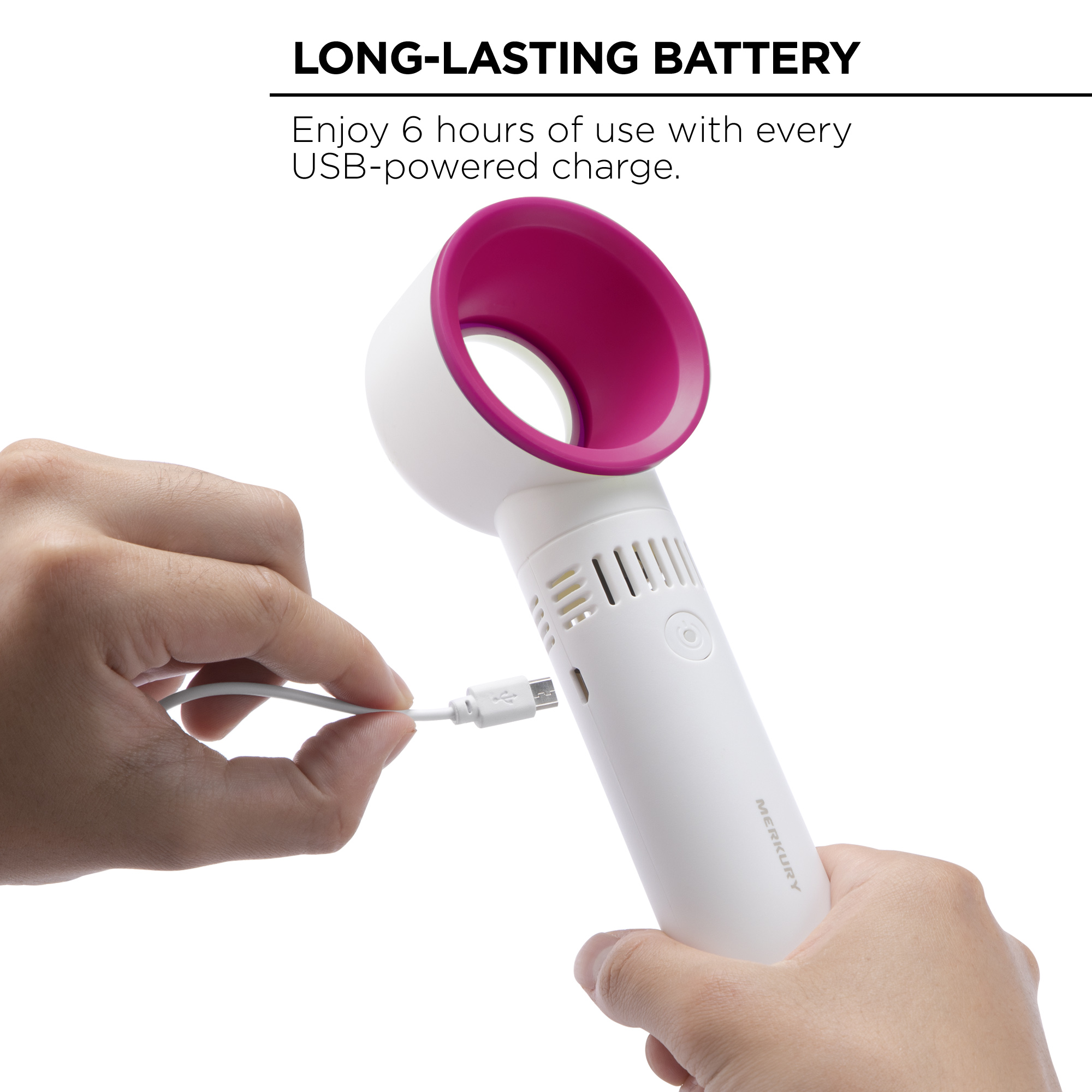 Buy Merkury Innovations Mini Bladeless Cooling Fan for Travel, Rechargeable with USB Cable, Pink