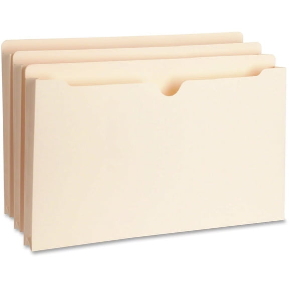 Business Source Straight Tab Cut Legal Recycled File Pocket - 8 1/2" x 14" - 1" Expansion - Manila - 10% Recycled - 50 / Box | Bundle of 2 Boxes