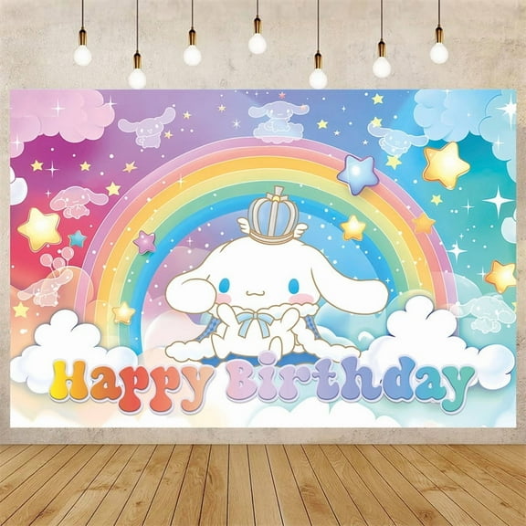 Cinnamoroll Happy Birthday Anime Cartoon Theme Backdrops Banner Birthday Party Decor Supplies,5.9x3.6ft