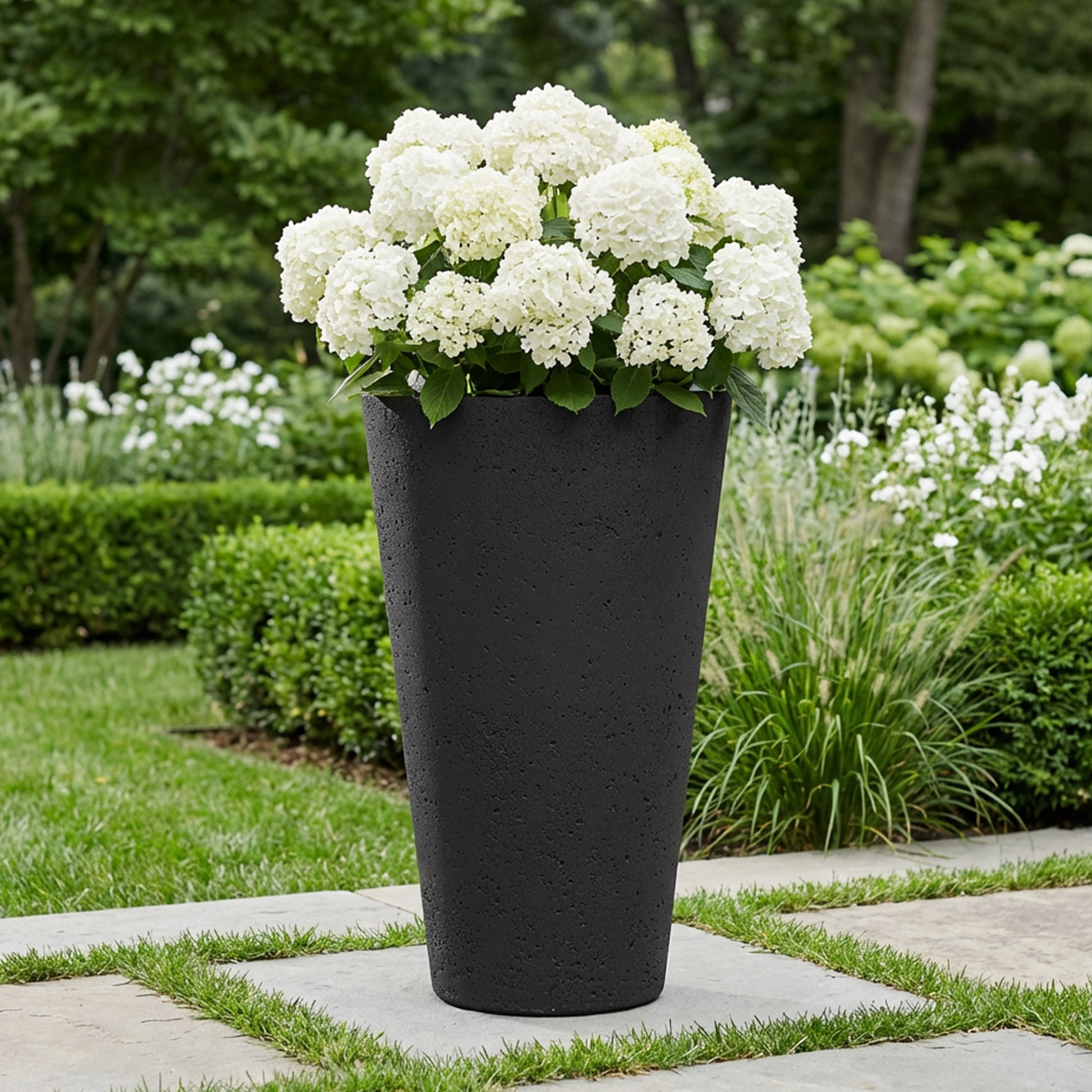 Algreen Crete 25" Self-Watering Planter, Tall, Black Resin