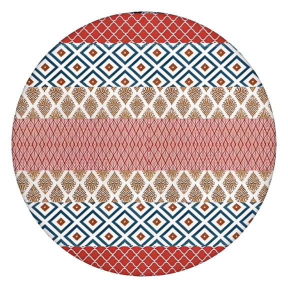 Mandala Boho Elastic Fitted Round Tablecloth, Fits 36-44 Inch Tables, Waterproof, Anti-Slip, Perfect for Kitchen or Outdoor Patio