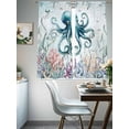 thumbnail image 4 of Teal Octopus Coastal Sheer Curtains 63 Inch Length 2 Panels Set, Summer Beach Ocean Coral Nautical Voile Window Treatment Rod Pocket Curtains Sheers Drapes for Bedroom/Living Room/Kitchen 52x"63"x2, 4 of 7