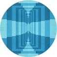 thumbnail image 1 of Ahgly Company Tapis d'Intérieur Rond Lavable en Machine Bleu Néon Transitionnel, 3 Pieds Rond, 1 of 7