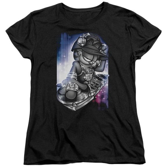Garfield Dj Lazy S/S Women's T-Shirt Black
