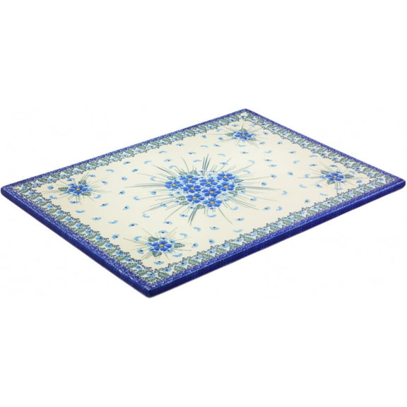 Polish Pottery Cookie Sheet 15-inch Polmedia Forget Me Not Theme UNIKAT Hand Painted in Boleslawiec, Poland   Certificate of Authenticity
