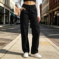 thumbnail image 5 of Sunnin Women Solid Color Button Elastic Waist Cargo Pants Casual Loose Hiking Lounge Pants with Pockets, 5 of 8