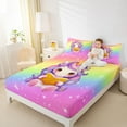 thumbnail image 4 of Feelyou Kawaii Unicorn Animal Twin Sheet Sets for Kid, Stars Rainbow Glitter Twin Fitted Sheet, Cute Cartoon Theme Flat Sheet, Microfiber Bedroom Decor, 3pcs, 4 of 7