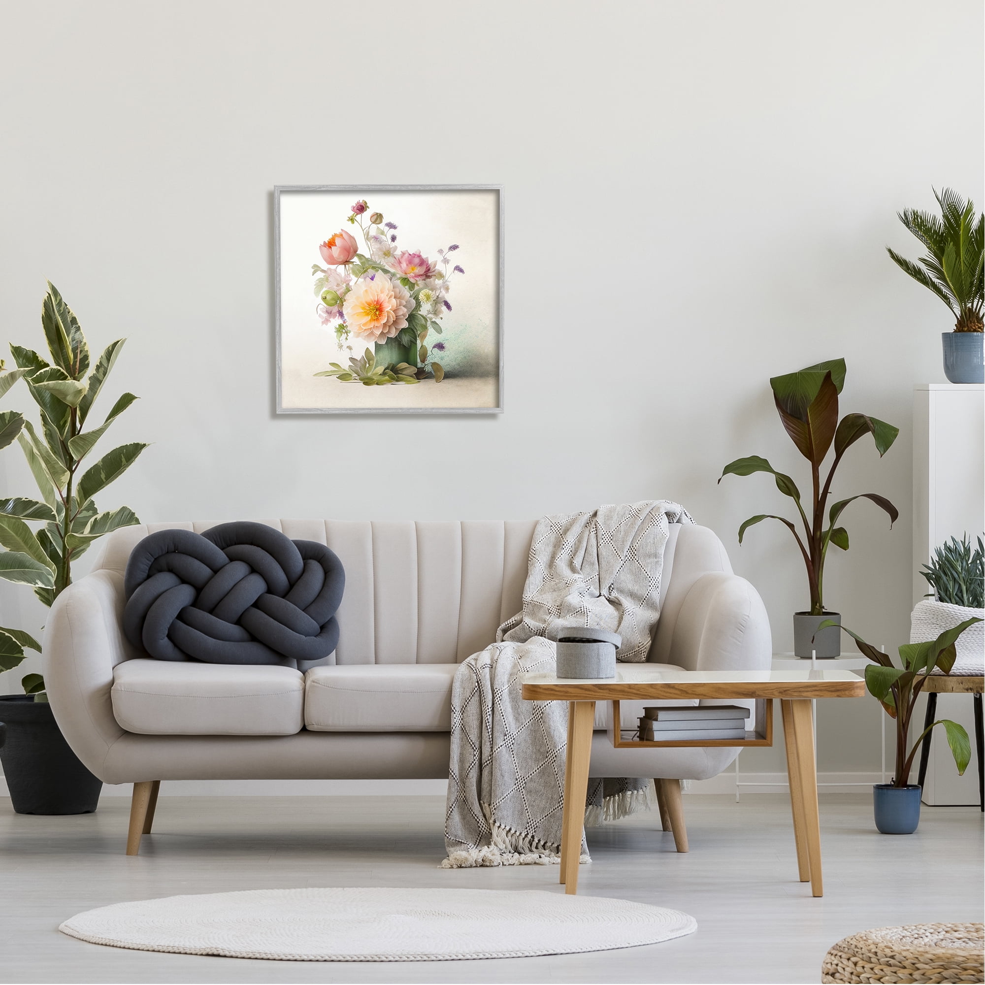 Stupell Industries Spring Floral Bouquet Botanical & Floral Painting Gray Framed Art Print Wall Art, 24 x 24