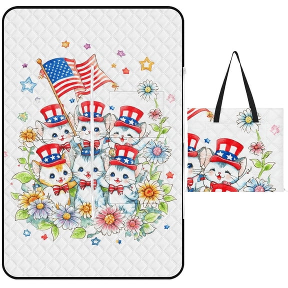 Patriotic Kittens Celebrate Freedom Joy Outdoor Picnic Blanket, Foldable Waterproof Beach Mat, Portable Beach Blanket for Beach Camping, Hiking, Family Concerts
