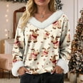thumbnail image 6 of zaveiop Women's V-Neck Snowman Print Long Sleeve Sweater Cute Christmas Holiday Pullover with Faux Fur Trim (Beige, 4XL), 6 of 8