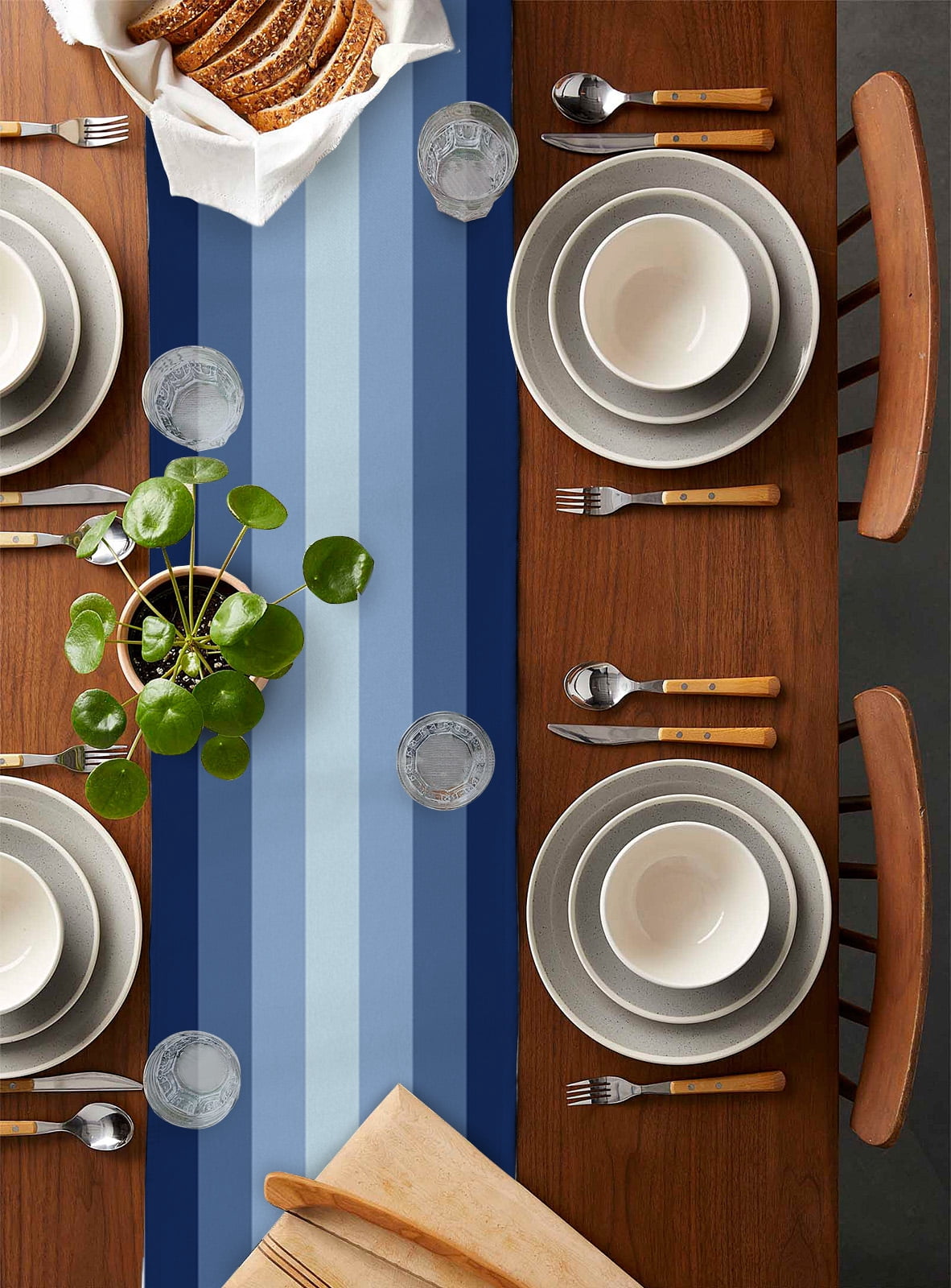 Hokiten Table Runners 72 Inches Long Dress Scarves, Navy Blue Stripes, Farmhouse Kitchen/Dining Table Runner, Coffee Tablerunners, Gradient Modern Minimalist Geometric 16x72 Inch